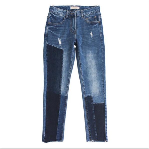 spring autumn plus size ankle-length pants women jeans fashion spliced denim mid pencil women's, Blue
